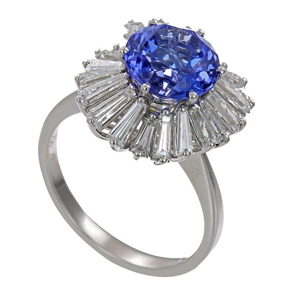 Ring, 18K, Weißgold, Diamanten, Tansanit