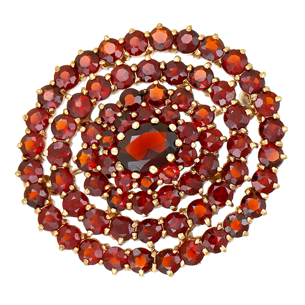 Brosche, 14K, Gelbgold, Granat