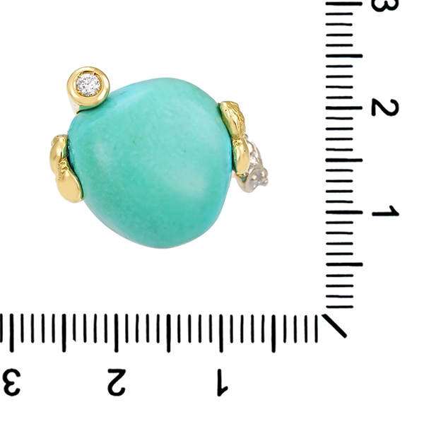 Ring, 18K, Gelbgold,. Türkis, Brillanten