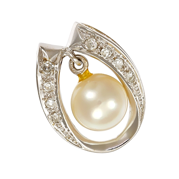 Anhänger, 14K, Weißgold, Perle, Diamanten