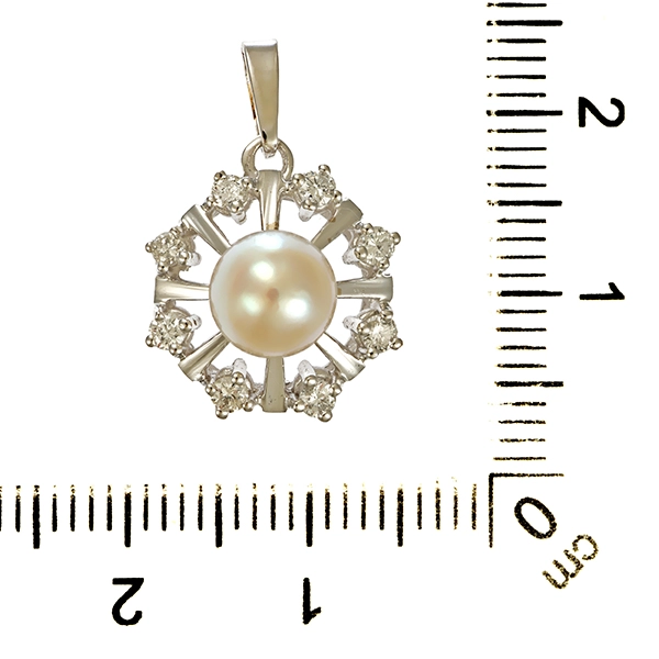 Anhänger, 14K, Weißgold, Brillanten, Perle