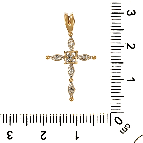 Anhänger, 14K, Gelb-/Weißgold, Diamanten, Kreuz