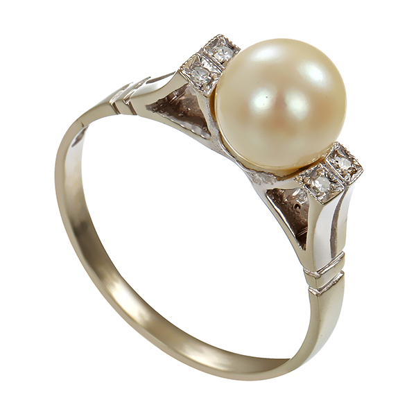 Ring, 18K, Weißgold, Zuchtperle, Diamanten 