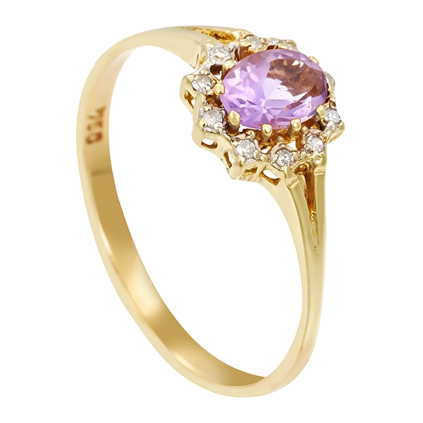 Ring, 18K, Gelbgold, Amethyst, Diamanten