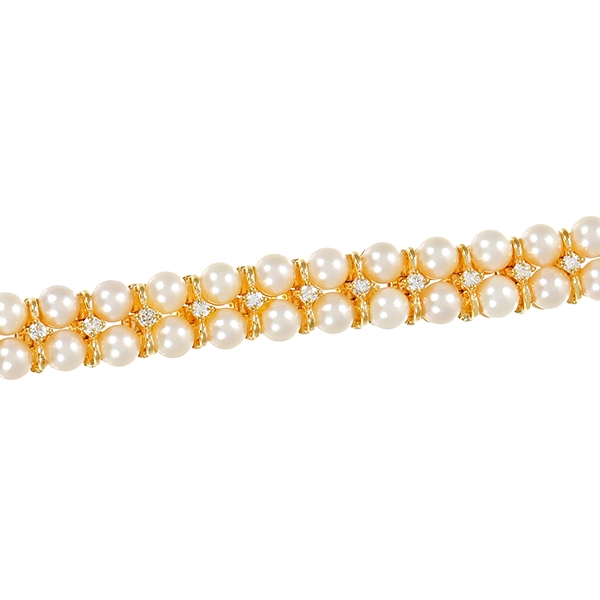Armband, 18K, Gelbgold, Perlen, Diamanten