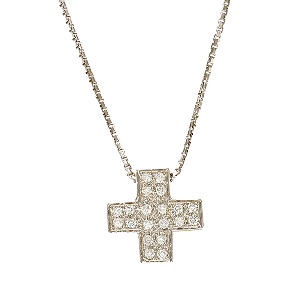 Collier, 18K, Weißgold, Brillanten, Kreuz