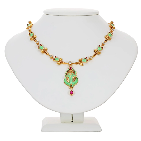 Collier, 14K, Gelbgold, Zirkonia, Synth. Rubine