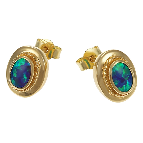 Ohrstecker, 14K, Gelbgold, synthetische Opale