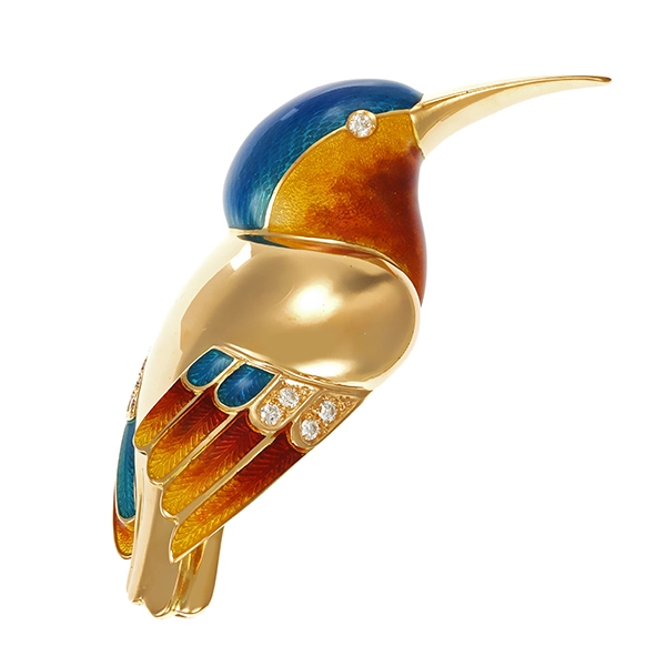Anhänger broschiert, 18K, Gelbgold, Brillanten, Emaille