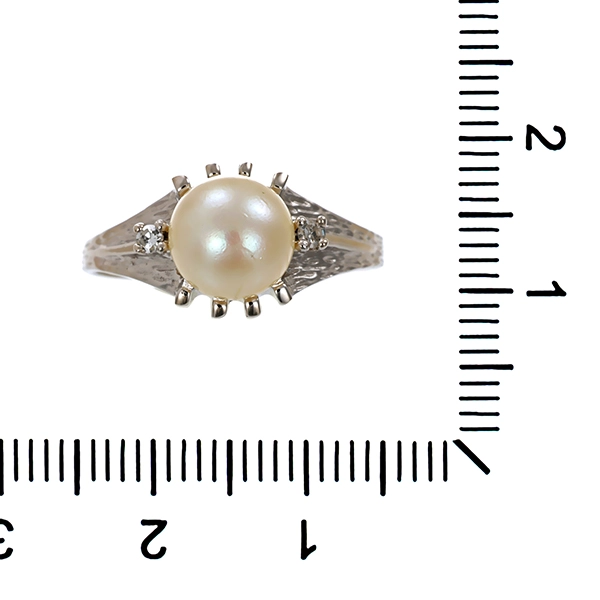 Ring, 14K, Weißgold, Diamanten, Perle
