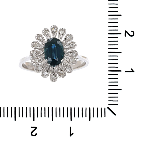 Ring, 14K, Weißgold, Saphir & Diamanten, U55