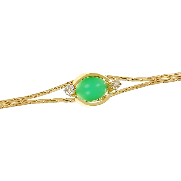 Armband, 14K, Gelbgold, Chrysopras, Diamanten