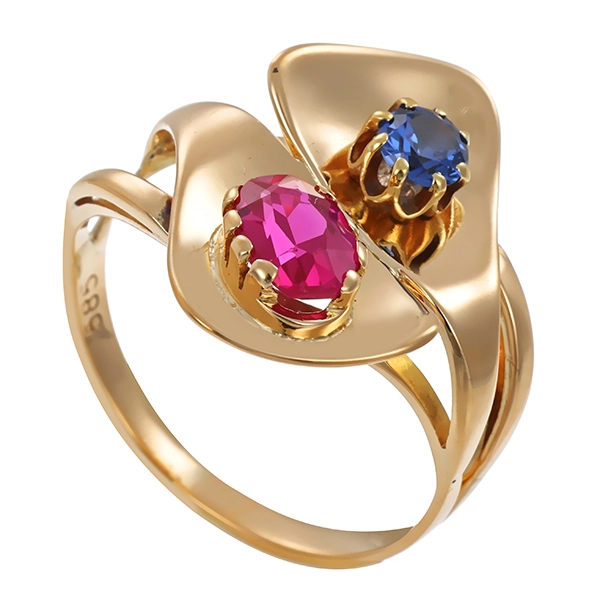 Ring, 14K, Gelbgold. synthetischer Korund