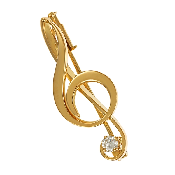 Brosche, 18K, Gelbgold, Brillant, Notenschlüssel