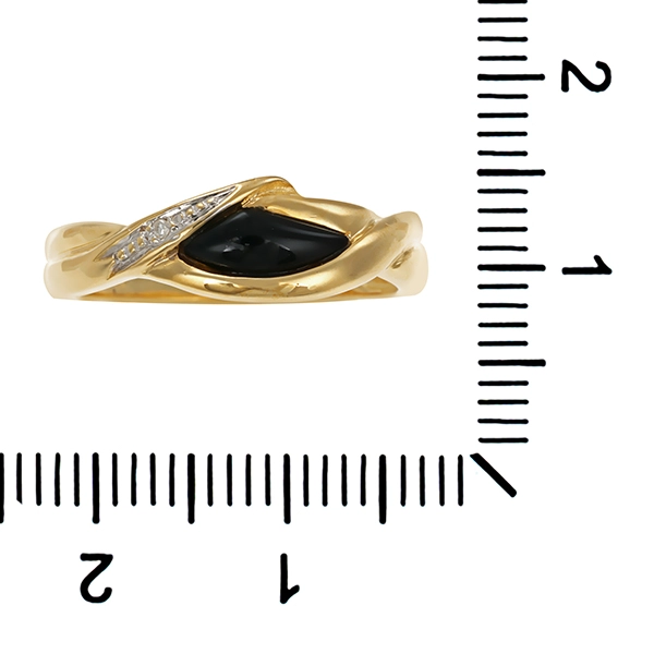 Ring, 9K, Gelb-/Weißgold, Onyx, Diamant