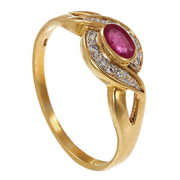 Ring, 14K, Gelb-/Weißgold, Brillant, Rubin