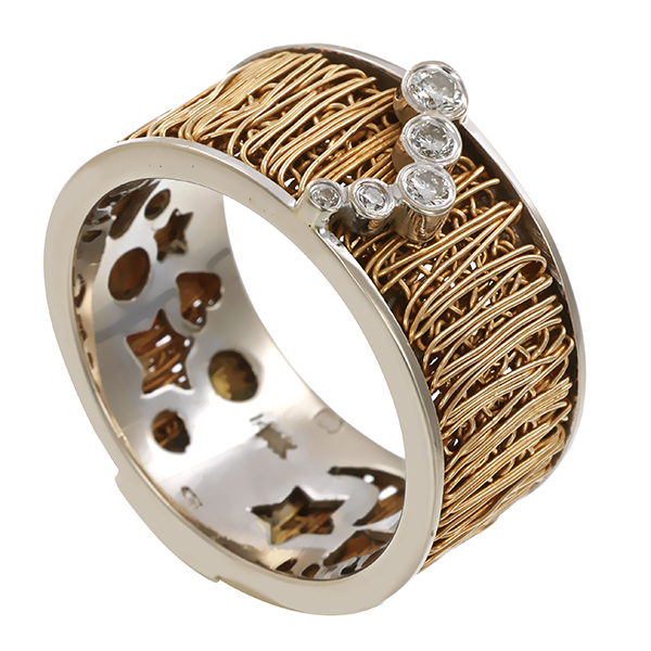 Brillantring, 14K, Gelb-/Weißgold, 5 Brillanten