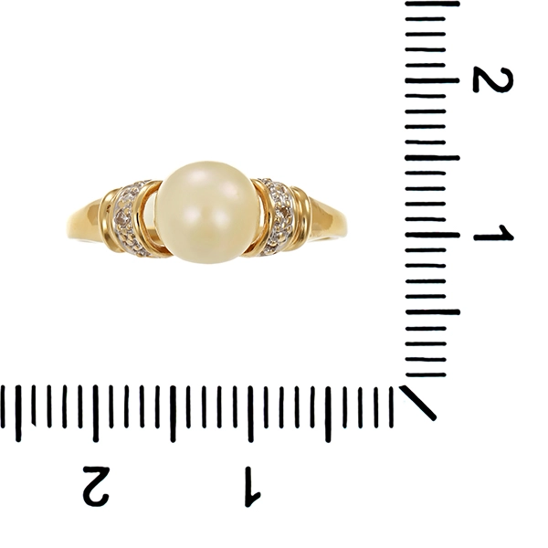 Ring, 14K, Gelb-/Weißgold, Perle, Diamanten