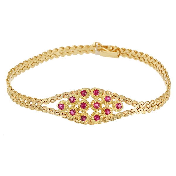 Armband, 14K, Gelbgold, synthetischer Rubin