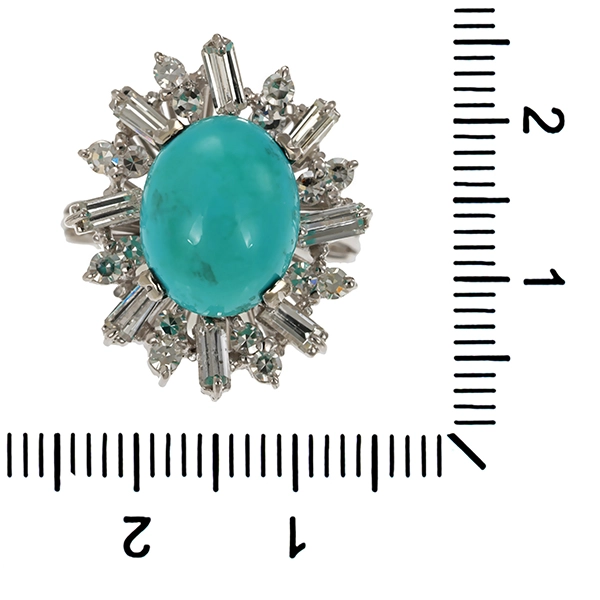 Ring, 18K, Weißgold, Türkis, Diamanten