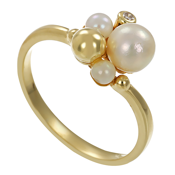 Ring, 14K, Gelbgold, Perle, Brillant