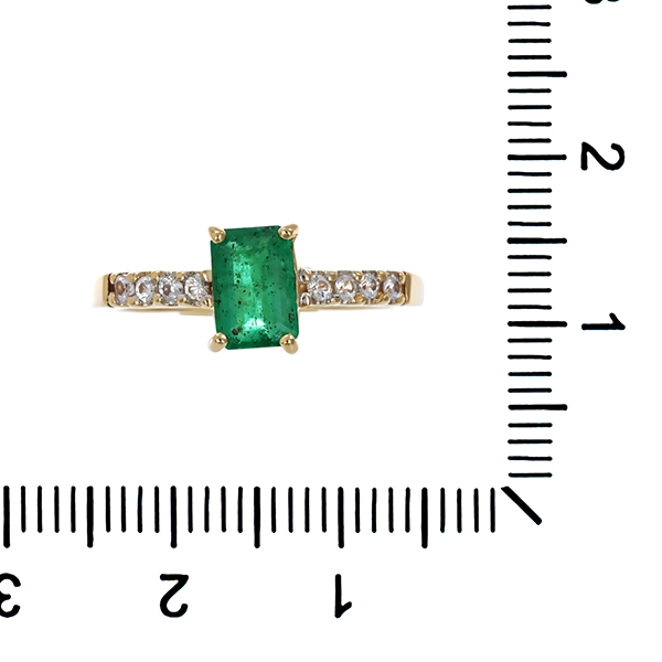 Ring, 9K, Gelbgold, Zirkonia, Smaragd