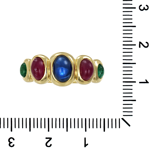 Ring, 14K, Gelbgold, Saphir, Rubin, Smaragd