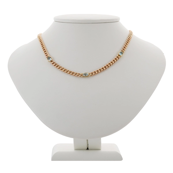 Collier, 9K, Gelbgold, Topas blau