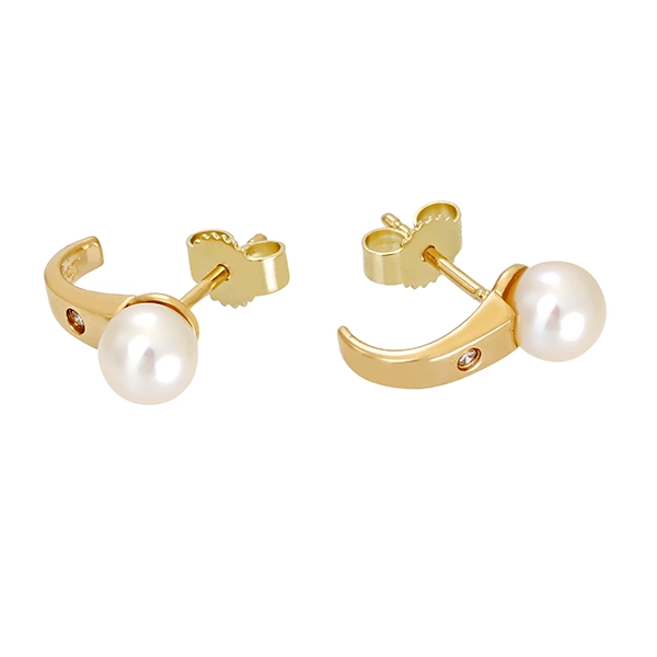 Ohrstecker, 14K, Gelbgold, Perle, Diamant