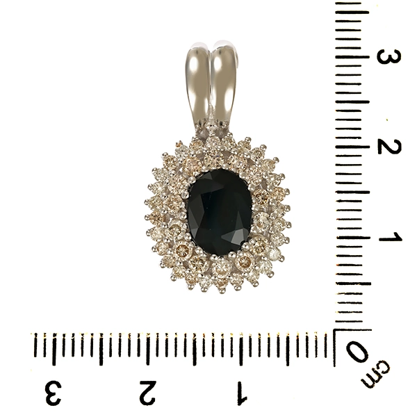Anhänger, 14K, Weißgold, Saphir, Brillanten