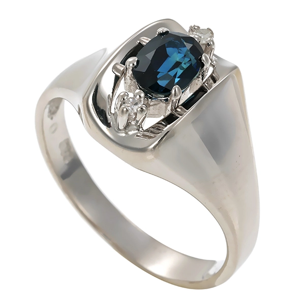 Ring, 14K, Weißgold, Diamant, Saphir