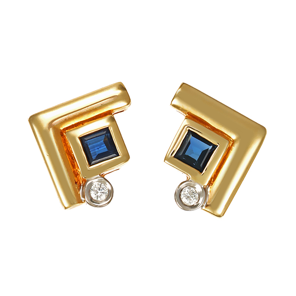 Ohrstecker, 14K, Gelb-/Weißgold, Saphire, Brillanten