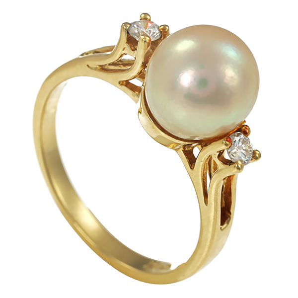 Ring, 14K, Gelbgold, Zuchtperle , Brillanten
