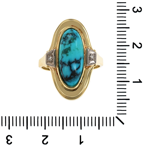Ring, 14K, Gelbgold, Türkis, Diamanten