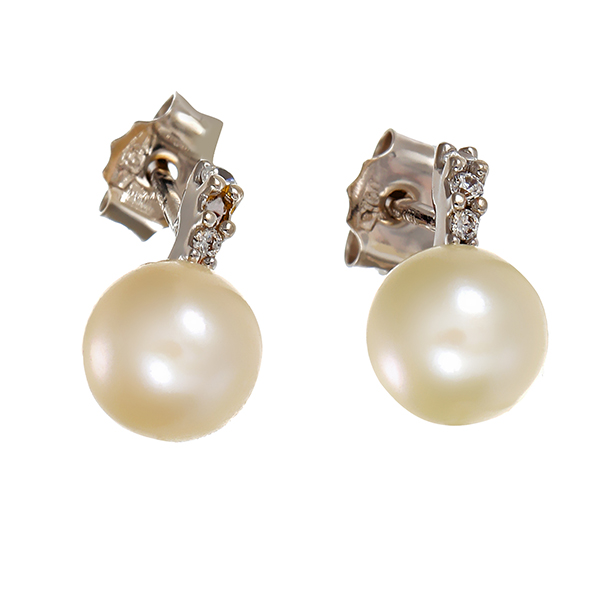 Ohrstecker, 18K, Weißgold, Perlen, Zirkonia