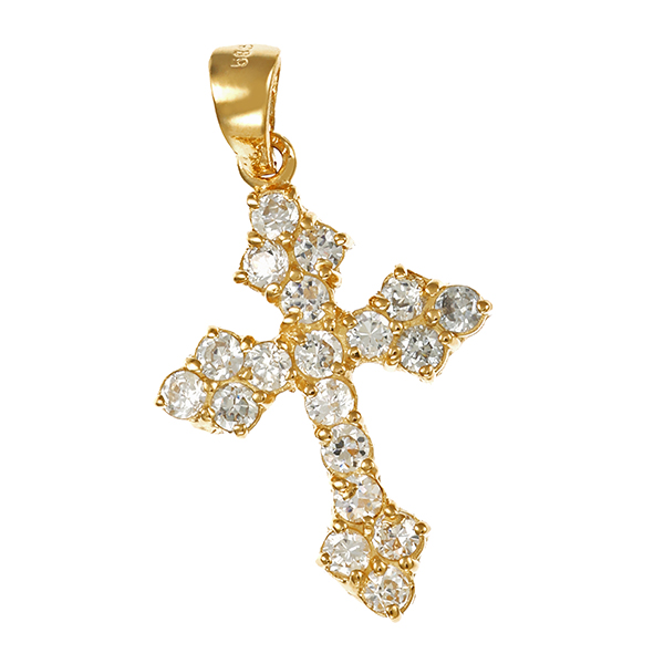Anhänger, 14K, Gelbgold, Zirkonia, Kreuz