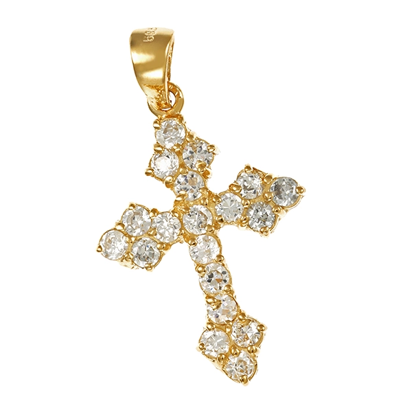 Anhänger, 14K, Gelbgold, Zirkonia, Kreuz