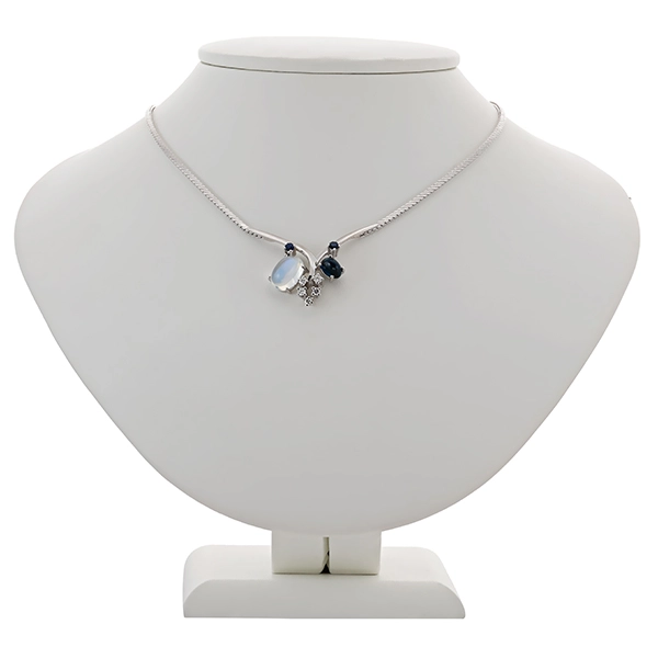 Collier, 14K, Weißgold, Mondstein, Saphir, Brillant