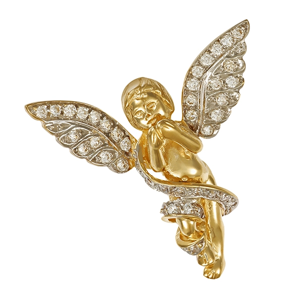 Anhänger, 14K, Gelb-/Weißgold, Zirkonia, Engel