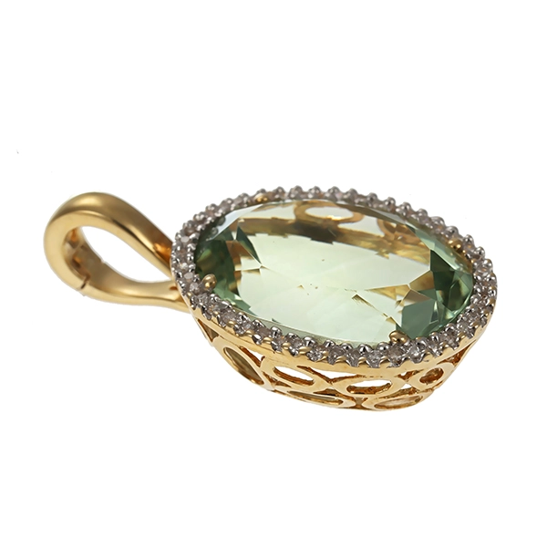 Anhänger, 14K, Gelbgold, Diamant, Quarz