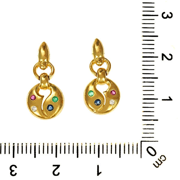 Steckhänger, 8K, Gelbgold, Zirkonia, Rubin, Saphir, Smaragd