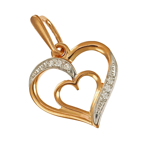 Anhänger, 14K, Rot-/Weißgold, Herz, Diamanten