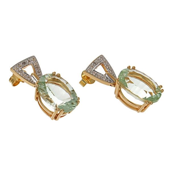 Steckhänger, 14K, Gelb-/Weißgold, Prasiolithe, Diamanten