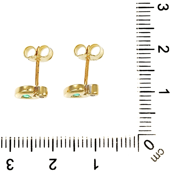 Ohrstecker, 14K, Gelb-/Weißgold, Smaragd, Diamant