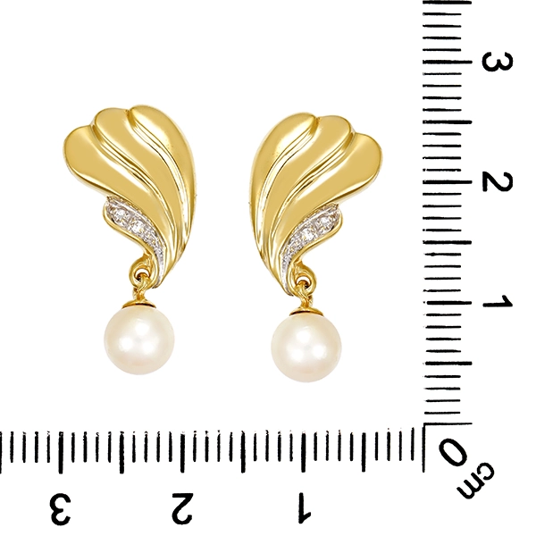 Steckhänger, 14K, Gelbgold, Perlen, Diamanten