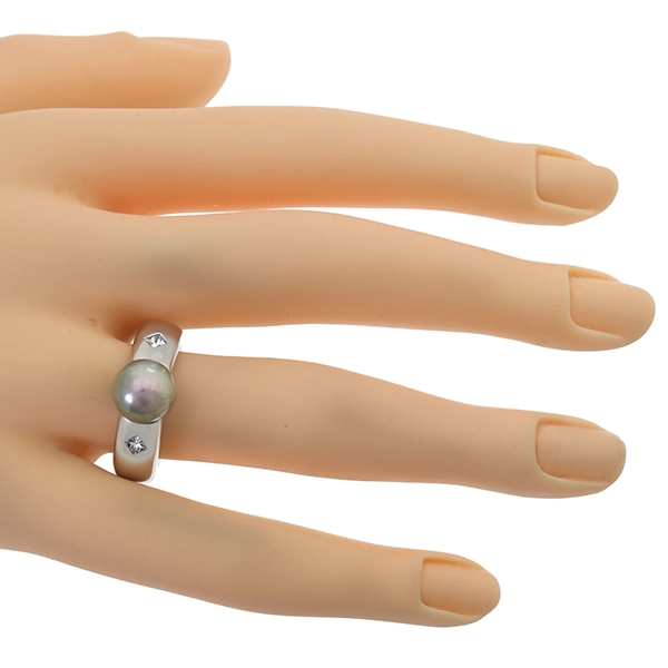 Ring, 18K, Weißgold, Perle, Diamanten