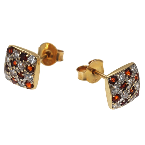 Ohrstecker, 14K, Gelbgold, Granat, Zirkonia