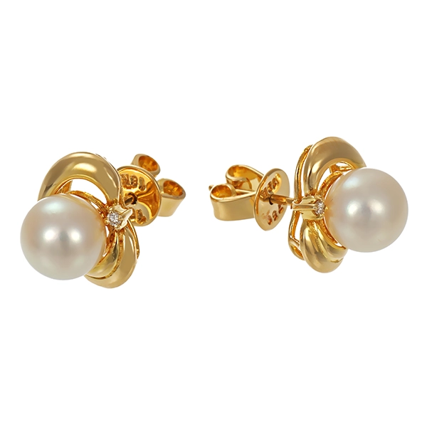Ohrstecker, 18K, Gelbgold, Perlen, Diamanten
