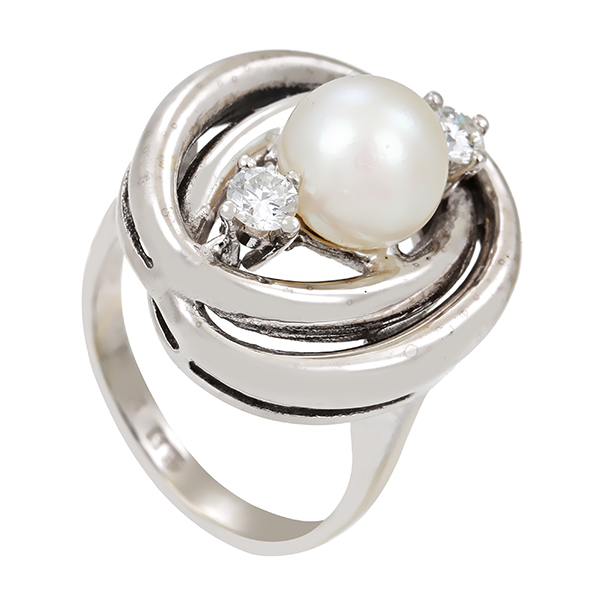 Ring, 14K, Weißgold, Perle, Brillant