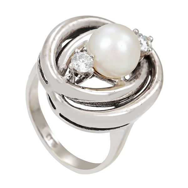 Ring, 14K, Weißgold, Perle, Brillant